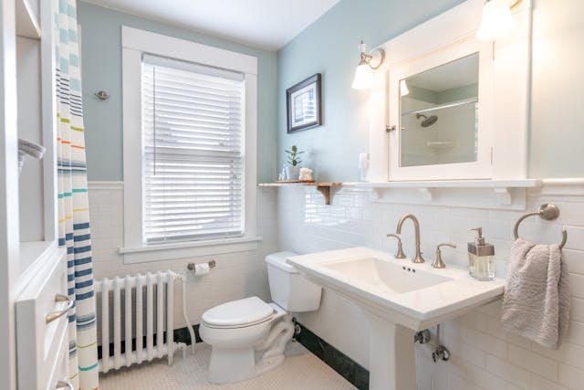 clean and modern bathroom with white fixtures